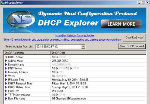 Утилита для сканирования в сети наличия DHCP серверов DhcpExplorer 1.3.9. Скачать бесплатно.