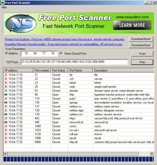 Cканер портов приложений Free Port Scanner 3.2.3. Скачать бесплатно.