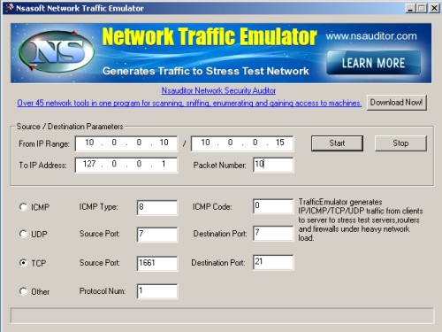 Утилита для эмуляции сетевого трафика
 Traffic Emulator 1.7.7. Скачать бесплатно.