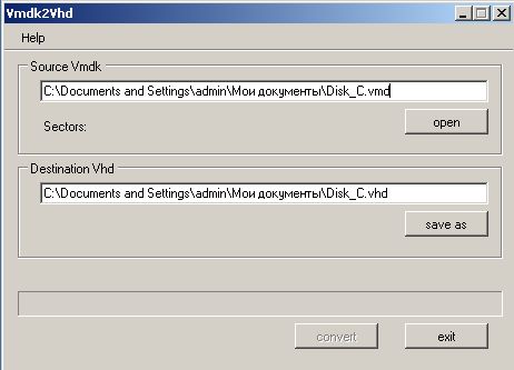 Программа конвертации файлов виртуальных машин из формата Vmdk в формат Vhd Vmdk2Vhd. Скачать бесплатно.